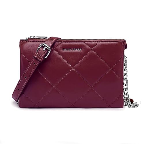 David Jones - Damen Kleine Gesteppte Umhängetasche - Frau Kette Schultertasche Steppmuster PU Leder - Handtasche Abendtasche Clutch Pochette Crossbody Bag - Tasche Elegante Flache Handy Party - Rot von David Jones