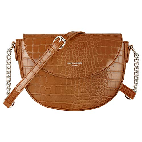 David Jones - Damen Kleine Krokodil Umhängetasche - Frauen Schultertasche PU Leder Halbe Runde Halbmond - Messenger Crossbody Bag Pochette Clutch Citytasche Abendtasche Mode Elegante - Cognac Braun von David Jones