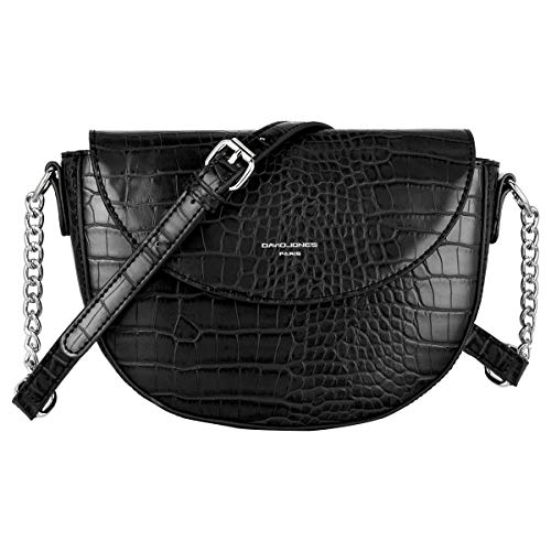 David Jones - Damen Kleine Krokodil Umhängetasche - Frauen Schultertasche PU Leder Halbe Runde Halbmond - Messenger Crossbody Bag Pochette Clutch Citytasche Abendtasche Mode Elegante - Schwarz von David Jones