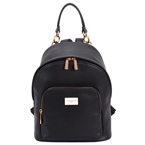 David Jones - Damen Kleine Rucksack Backpack - Frauen Weiches PU Leder Daypack - Casual City Mode Tagerucksack Schultasche Schulranzen Schulrucksack - Damenrucksack Städt Mädchen Fashion - Schwarz von David Jones