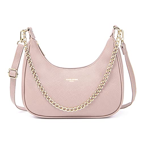 David Jones - Damen Kleine Umhängetasche - Frau Kette Schultertasche PU Leder - Handtasche Kettenhenkel Crossbody Bag - Trendy Tasche Mode Abendtasche Kettentasche Pochette Clutch Party - Rosa von David Jones