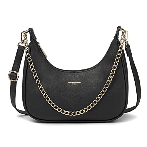 David Jones - Damen Kleine Umhängetasche - Frau Kette Schultertasche PU Leder - Handtasche Kettenhenkel Crossbody Bag - Trendy Tasche Mode Abendtasche Kettentasche Pochette Clutch Party - Schwarz von David Jones