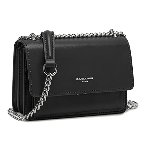 David Jones - Damen Kleine Umhängetasche - Frau Ketten Schultertasche PU Leder - Handtasche Mini Crossbody Bag mit Klappe - Handy Party Tasche Kettentasche Abendtasche Mode Trend - Schwarz von David Jones