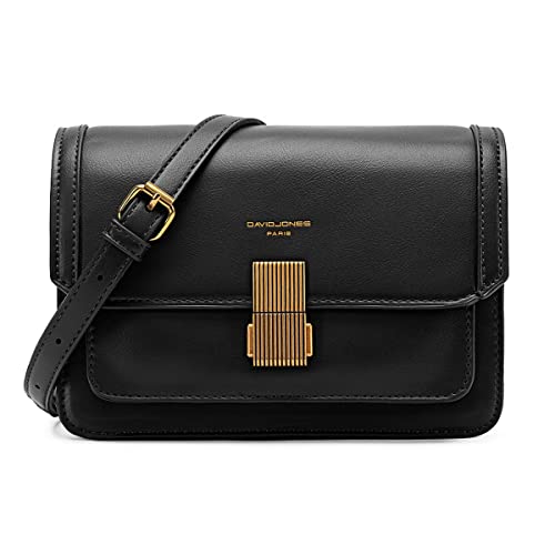 David Jones - Damen Kleine Umhängetasche - Frau Elegante Schultertasche PU Leder - Handtasche Crossbody Bag Tasche mit Klappe Drehkreuz - Handy Party Trendy Mode Clutch Abdentasche - Schwarz von David Jones