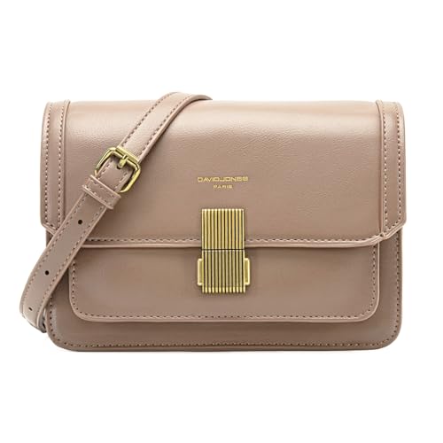 David Jones - Damen Kleine Umhängetasche - Frau Elegante Schultertasche PU Leder - Handtasche Crossbody Bag Tasche mit Klappe Drehkreuz - Handy Party Trendy Mode Clutch Abdentasche - Beige Taupe von David Jones