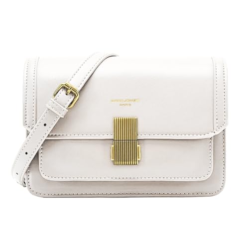 David Jones - Damen Kleine Umhängetasche - Frau Elegante Schultertasche PU Leder - Handtasche Crossbody Bag Tasche mit Klappe Drehkreuz - Handy Party Trendy Mode Clutch Abdentasche - Weiß von David Jones
