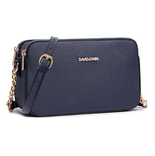 David Jones - Damen Kleine Umhängetasche - Frau Handytasche PU Leder - Ketten Handtasche Tasche mit 3 Fächern - Elegante Schultertasche Crossbody Bag Shopping Abend Party Trend - Blau von David Jones