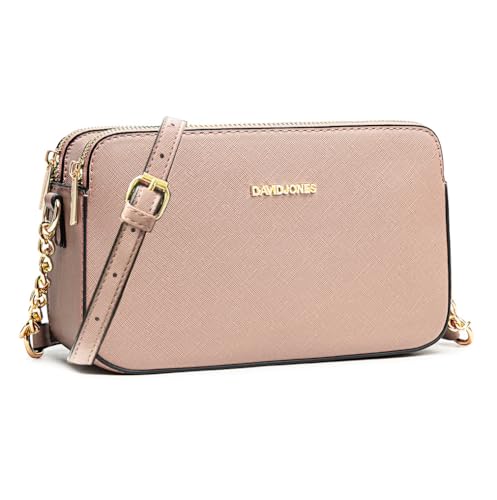 David Jones - Damen Kleine Umhängetasche - Frau Handytasche PU Leder - Ketten Handtasche Tasche mit 3 Fächern - Elegante Schultertasche Crossbody Bag Shopping Abend Party Trend - Rosa von David Jones