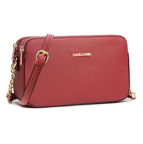 David Jones - Damen Kleine Umhängetasche - Frau Handytasche PU Leder - Ketten Handtasche Tasche mit 3 Fächern - Elegante Schultertasche Crossbody Bag Shopping Abend Party Trend - Rot von David Jones