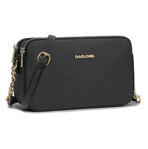 David Jones - Damen Kleine Umhängetasche - Frau Handytasche PU Leder - Ketten Handtasche Tasche mit 3 Fächern - Elegante Schultertasche Crossbody Bag Shopping Abend Party Trend - Schwarz von David Jones