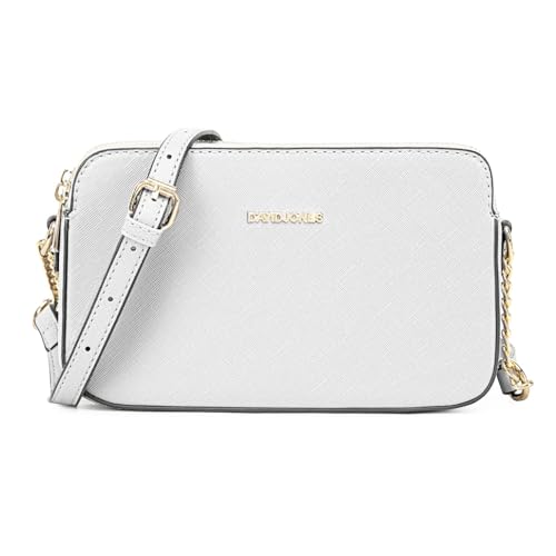David Jones - Damen Kleine Umhängetasche - Frau Handytasche PU Leder - Ketten Handtasche Tasche mit 3 Fächern - Elegante Schultertasche Crossbody Bag Shopping Abend Party Trend - Weiß von David Jones