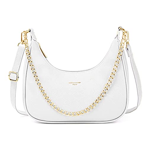 David Jones - Damen Kleine Umhängetasche - Frau Kette Schultertasche PU Leder - Handtasche Kettenhenkel Crossbody Bag - Trendy Tasche Mode Abendtasche Kettentasche Pochette Clutch Party - Weiß von David Jones