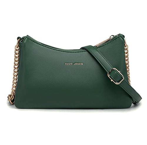 David Jones - Damen Kleine Umhängetasche - Frau Kette Tasche Schultertasche PU Leder Multi Taschen - Handtasche Flache Viele Fächern Crossbody Bag Clutch - Handy Party Abendtasche Mode - Grün von David Jones