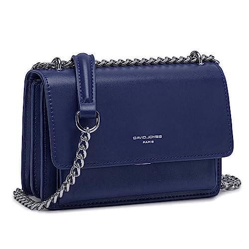 David Jones - Damen Kleine Umhängetasche - Frau Ketten Schultertasche PU Leder - Handtasche Mini Crossbody Bag mit Klappe - Handy Party Tasche Kettentasche Abendtasche Mode Trend - Blau von David Jones