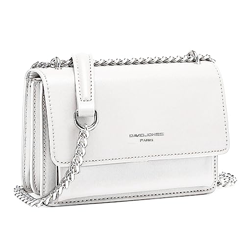 David Jones - Damen Kleine Umhängetasche - Frau Ketten Schultertasche PU Leder - Handtasche Mini Crossbody Bag mit Klappe - Handy Party Tasche Kettentasche Abendtasche Mode Trend - Weiß von David Jones