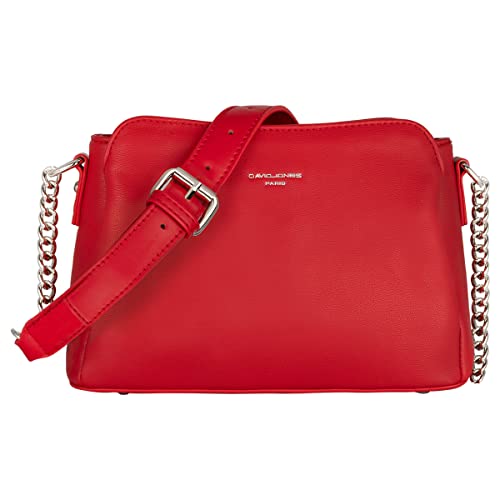 David Jones - Damen Kleine Umhängetasche - Frau Schultertasche PU Leder - Kette Handtasche Crossbody Bag Viele Fächern Taschen - Abendtasche Handy Clutch Pochette Elegante Kettentasche - Rot von David Jones