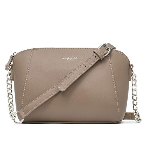 David Jones - Damen Kleine Umhängetasche - Frauen Handtasche Klein PU Leder - Schultertasche Crossbody Bag - Kette Tasche - Abendtasche Clutch Pochette Party Handy Alltag Mode Elegante - Beige Taupe von David Jones