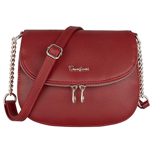 David Jones - Damen Kleine Umhängetasche - Frau Handtasche PU Leder Schultertasche - Elegante Tasche Klappe Zip Reißverschluss - Crossbody Bag Abendtasche Clutch Pochette - Handy Stadt - Bordeaux Rot von David Jones