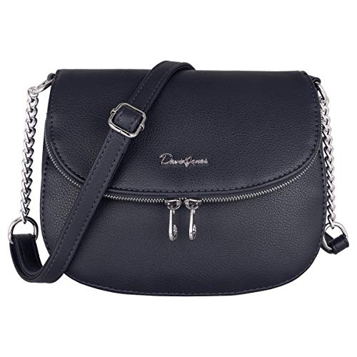 David Jones - Damen Kleine Umhängetasche - Frau Handtasche PU Leder Schultertasche - Elegante Tasche Klappe Zip Reißverschluss - Crossbody Bag Abendtasche Clutch Pochette - Handy Stadt - Dunkelblau von David Jones