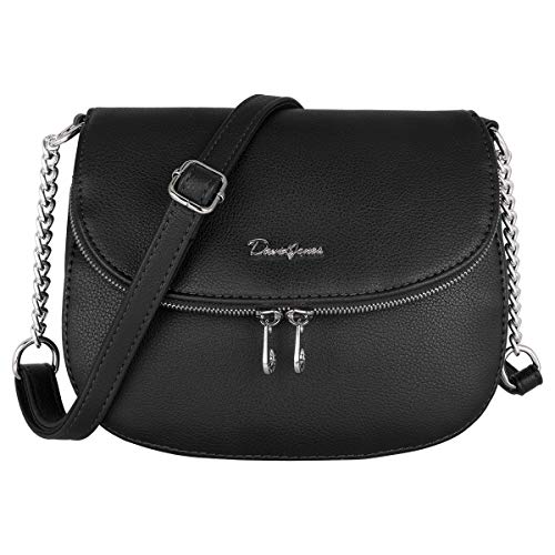 David Jones - Damen Kleine Umhängetasche - Frau Handtasche PU Leder Schultertasche - Elegante Tasche Klappe Zip Reißverschluss - Crossbody Bag Abendtasche Clutch Pochette - Handy Stadt - Schwarz von David Jones