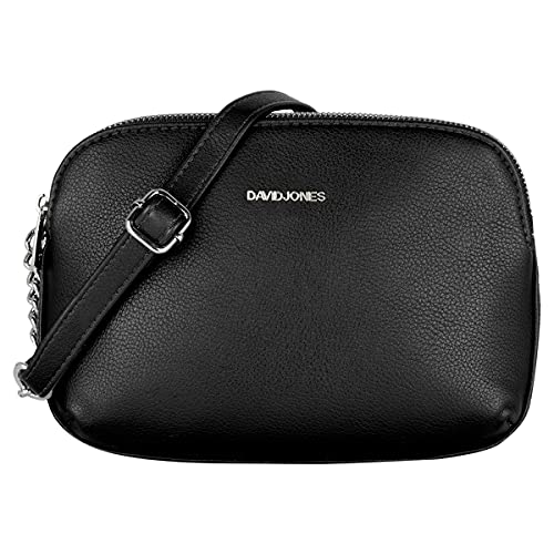 David Jones - Damen Mittelgroße Umhängetasche Viele Fächer - Frau Kleine Schultertasche Zip Reißverschluss PU Leder - Multi Taschen Handtasche - Messenger Crossbody Bag Handy Praktisch Mode - Schwarz von David Jones