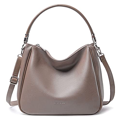 David Jones - Damen Schultertasche Hobo - Frau Umhängetasche PU Leder - Handtasche Top Griff Lange Henkel - Tasche Beuteltasche Mittelgroße - Shopper Einfache Klassische Leichte Elegante - Grau von David Jones