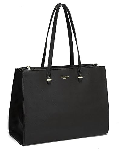 David Jones - Damen Shopper Handtasche - Frau Große Henkeltasche PU Leder - Arbeitstasche Viele Fächer Tasche - Aktentasche A4 Laptop Schultertasche Business Arbeit Schule Büro Elegant Tote - Schwarz von David Jones