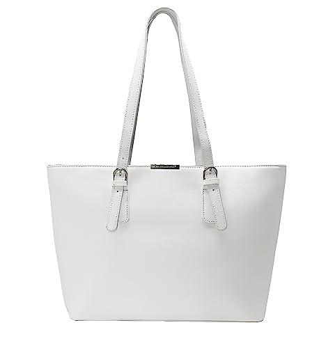 David Jones - Damen Shopper Handtasche - Frau Henkeltasche Große Tote PU Leder - Tasche Schultertasche Büro Schule Einkauf Shopping Bag - Large Aktentasche Arbeitstasche A4 Laptop Elegant - Weiß von David Jones