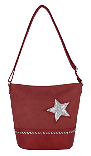 David Jones - Damen Stern Umhängetasche - Pailletten Stermuster Schultertasche - Leinwand Canvas Weiches Leder Eimer Beuteltasche - Hobo Beutel Stickerei Handtasche Messenger Tasche Mode - Rot von David Jones