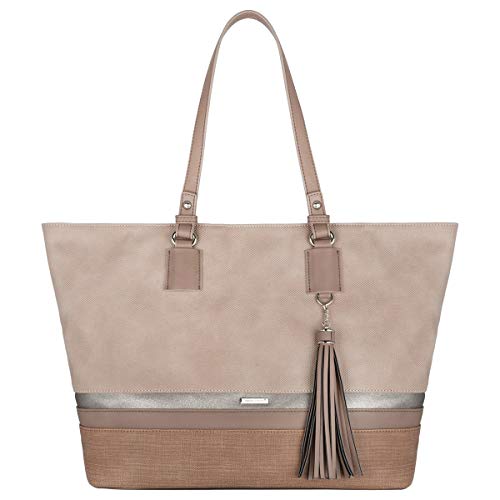 David Jones - Damen Tote Shopper Große Kapazitat - Schultertasche Weiche Leinwand Lange Henkel - Frau Mehrfarbig Gestreift Tragetasche - Shopping Handtasche A4 Arbeit Reise Schule Tasche - Pink von David Jones