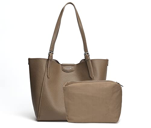 David Jones - Damen Shopper Set 2 Stück - Frau Handtasche Schultertasche PU Leder Lange Henkel - Tote Tasche mit Mäppchen - Große Tragetasche Arbeit Reise Schule Büro Shopping A4 Mode - Braun Taupe von David Jones