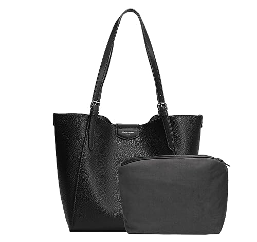 David Jones - Damen Shopper Set 2 Stück - Frau Handtasche Schultertasche PU Leder Lange Henkel - Tote Tasche mit Mäppchen - Große Tragetasche Arbeit Reise Schule Büro Shopping A4 Mode - Schwarz von David Jones