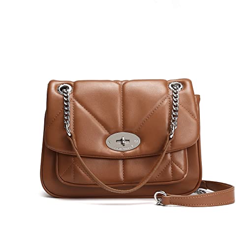 David Jones - Damen Umhängetasche Gesteppte - Frau Elegante Handtasche PU Leder - Kleine Tasche Crossbody Bag Schultertasche - Kette Abdentasche Clutch Pochette Mode Handy Party - Braun Cognac von David Jones