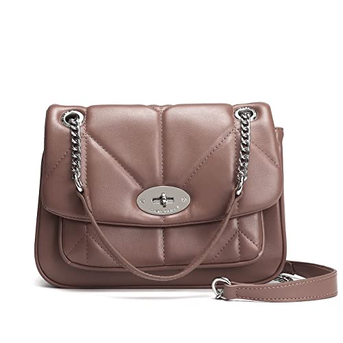 David Jones - Damen Umhängetasche Gesteppte - Frau Elegante Handtasche PU Leder - Kleine Tasche Crossbody Bag Schultertasche - Kette Abdentasche Clutch Pochette Mode Handy Party - Altrosa von David Jones