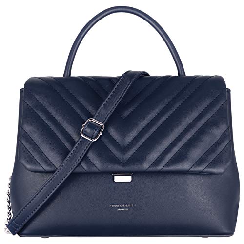 David Jones - Damen Umhängetasche - Frau Handtasche Gesteppte PU Leder - Steppmuster Tasche Mittelgroße Schultertasche - Top Griff Henkeltasche Elegante Satchel Crossbody Bag Mode Party - Blau von David Jones