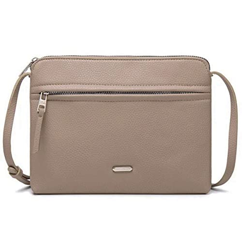 David Jones - Damen Umhängetasche - Kleine Flache Handtasche PU Leder - Tasche Klassiche Elegante Beuteltasche Reise Shopping Handytasche Arbeit Clutch Party - Taupe Braun von David Jones