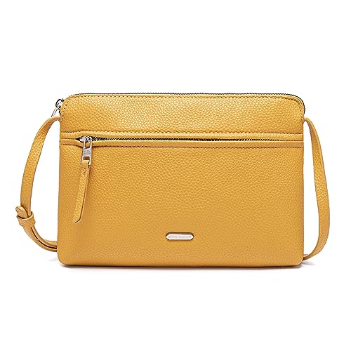 DAVID JONES - Damen-Umhängetasche – flache kleine Handtasche mit Schultern, Kunstleder – Umhängetasche für die Stadt, klassisch, elegant, 2 Fächer – Telefontasche, Shopping, Reise, gelb, Einheitsgröße von David Jones