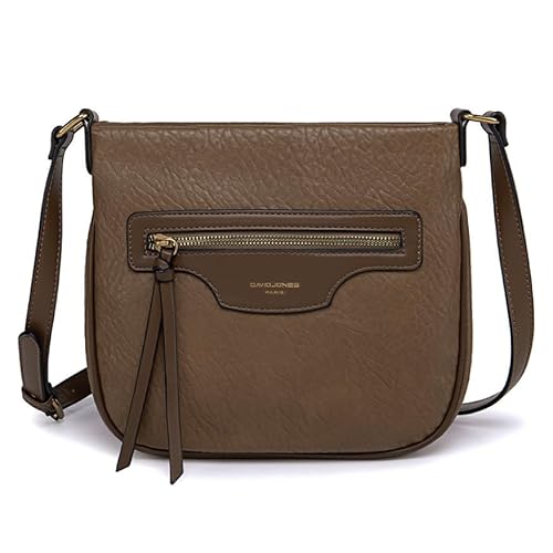 David Jones - Damen-Umhängetasche mit Reißverschluss – Handtasche / Schultertasche aus PU-Leder mit mehreren Taschen – elegant, praktisch, klassisch, Braun / Taupe, Einheitsgröße von David Jones