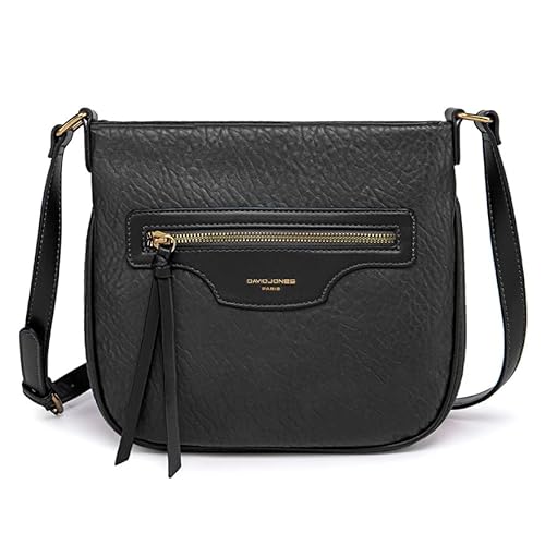 David Jones - Damen-Umhängetasche mit Reißverschluss – Handtasche / Schultertasche aus PU-Leder mit mehreren Taschen – elegant, praktisch, klassisch, Schwarz , Einheitsgröße von David Jones