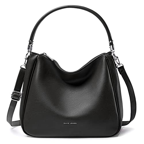 David Jones - Damen Schultertasche Hobo - Frau Umhängetasche PU Leder - Handtasche Top Griff Lange Henkel - Tasche Beuteltasche Mittelgroße - Shopper Einfache Klassische Leichte Elegante - Schwarz von David Jones