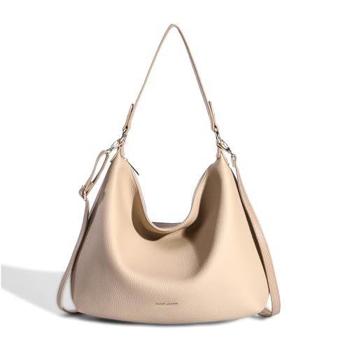 David Jones - Schultertasche Hobo Damen - Handtasche aus weichem Kunstleder - Einkaufstasche Shopper mit Langem Henkel - Umhängetasche Henkeltasche große Größe - Klassisch Praktisch - Beige von David Jones