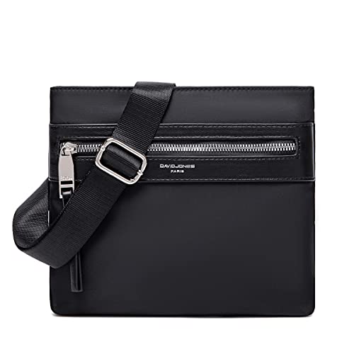 David Jones - Herren Umhängetasche – Kleine Schultertasche Nylon PU Leder - Messenger Tasche Flache Crossbody Bag - Arbeit Business Klassisch Sport Elegante Handytasche - Nylon Schwarz von David Jones