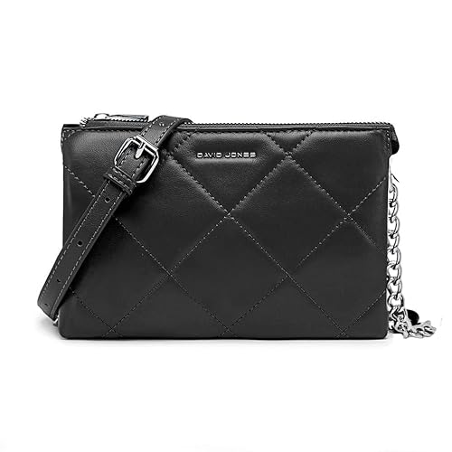 David Jones - Damen Kleine Gesteppte Umhängetasche - Frau Kette Schultertasche Steppmuster PU Leder - Handtasche Abendtasche Clutch Pochette Crossbody Bag - Tasche Elegante Flache Handy Party Schwarz von David Jones