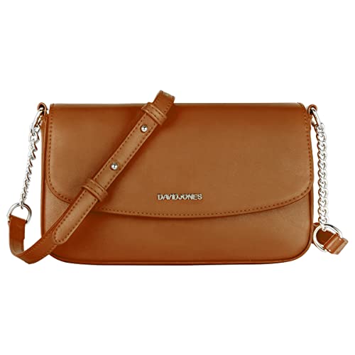 David Jones - Kleine Umhängetasche Damen - Crossbody Bag PU Leder - Frau Kette Schultertasche Rechteckige Tasche - Abendtasche Handy Handtasche Clutch Kettentasche - Elegant Reise Party - Braun Cognac von David Jones