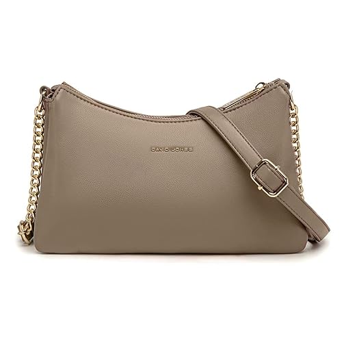 David Jones - Damen Kleine Umhängetasche - Frau Kette Tasche Schultertasche PU Leder Multi Taschen - Handtasche Flache Viele Fächern Crossbody Bag Clutch - Handy Party Abendtasche Mode - Braun Taupe von David Jones