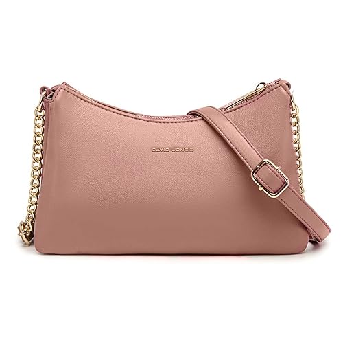 David Jones - Damen Kleine Umhängetasche - Frau Kette Tasche Schultertasche PU Leder Multi Taschen - Handtasche Flache Viele Fächern Crossbody Bag Clutch - Handy Party Abendtasche Mode - Rosa von David Jones