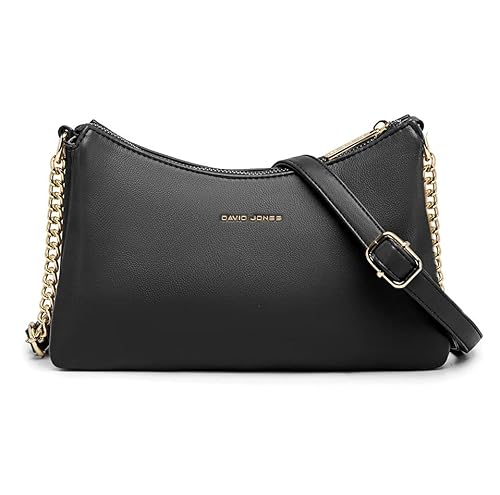 David Jones - Damen Kleine Umhängetasche - Frau Kette Tasche Schultertasche PU Leder Multi Taschen - Handtasche Flache Viele Fächern Crossbody Bag Clutch - Handy Party Abendtasche Mode - Schwarz von David Jones