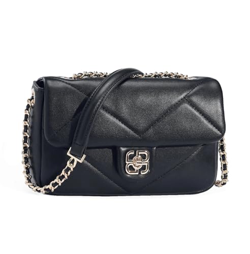 David Jones - Kleine Umhängetasche Damen - Schultertasche Handtasche Kunstleder - Gesteppt Tasche mit Klappe - Crossbody Bag Tasche für Stadt Abend Shopping - Modisch Elegant - Schwarz von David Jones