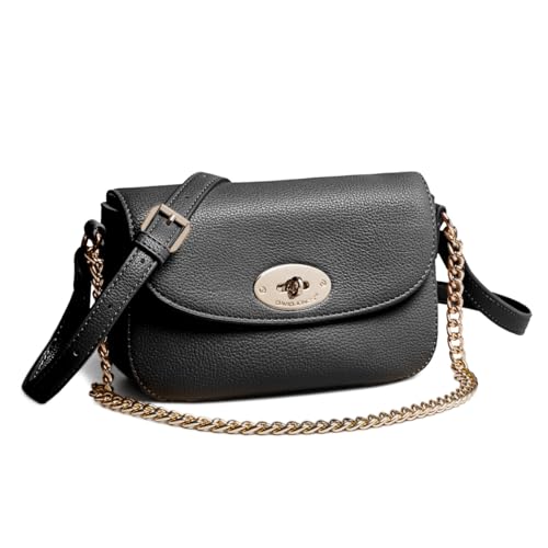 David Jones - Kleine Umhängetasche Damen - Schultertasche Kettenhenkel PU-Leder - Handtasche mit Klappe - Crossbody Bag Tasche für Stadt Abend Shopping - Modisch Elegant - Schwarz von David Jones