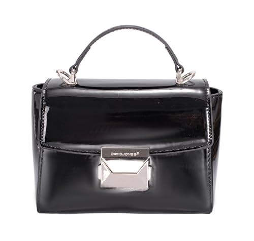 David Jones Paris – Damen-Handtasche aus glattem Kunstleder – Größe Mini – Handtasche Stadt Abend Chic Klassisch, Schwarz von David Jones